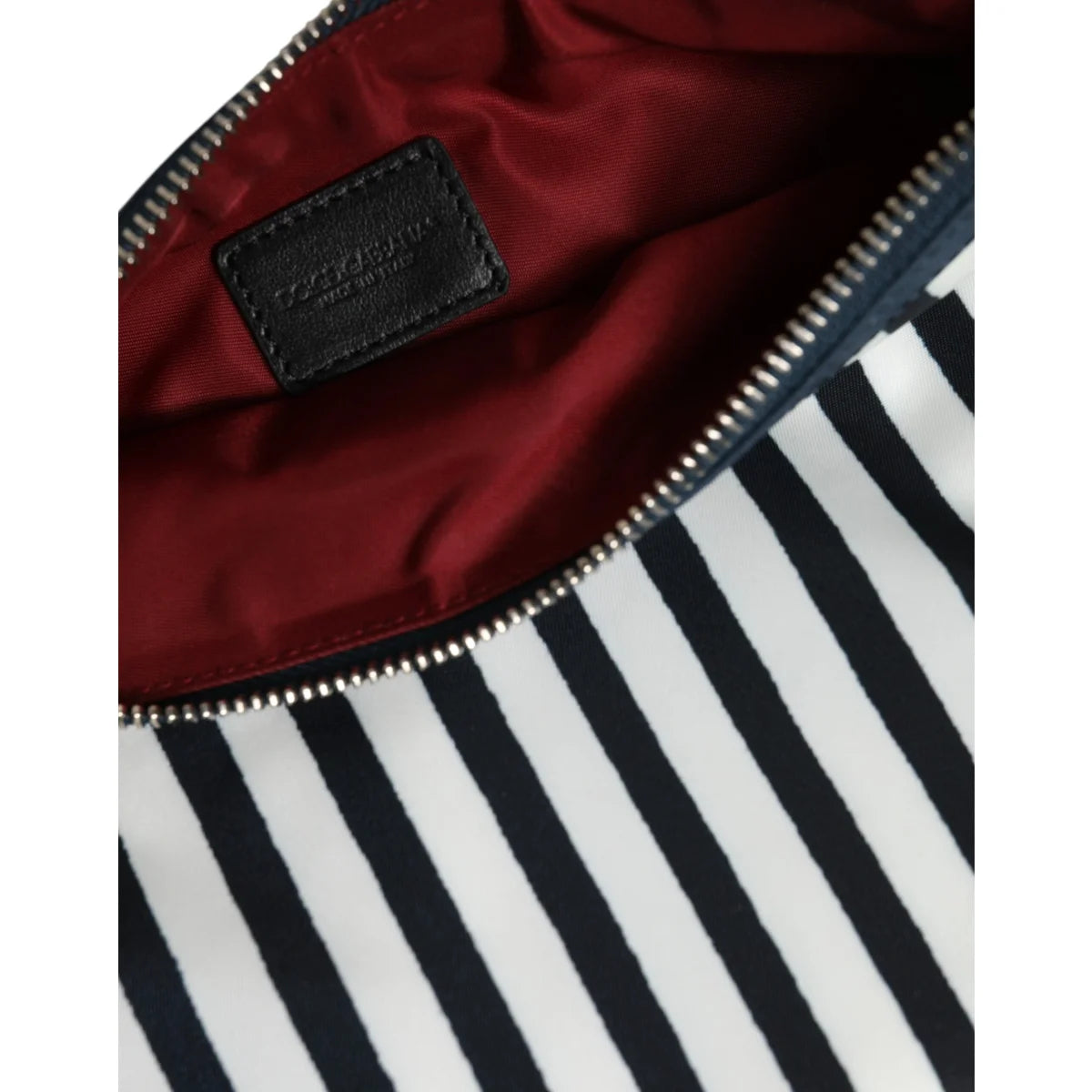 Dolce Gabbana Black White Striped Pouch with Logo Plaque &