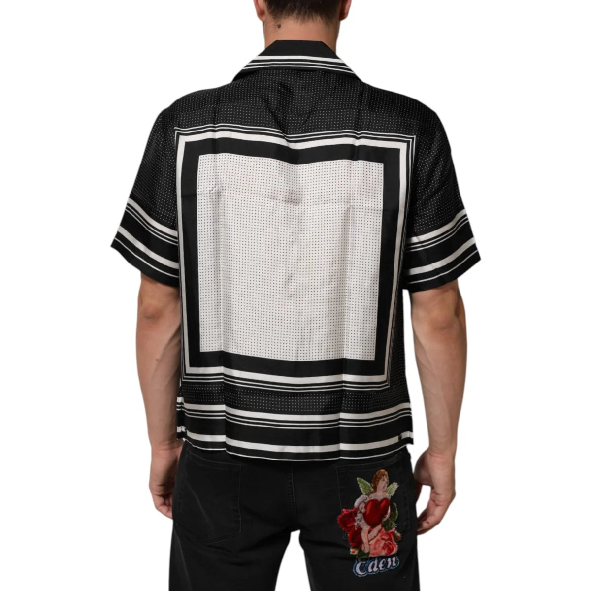 Dolce & Gabbana Black White Stripedot Polo Shirt for Men