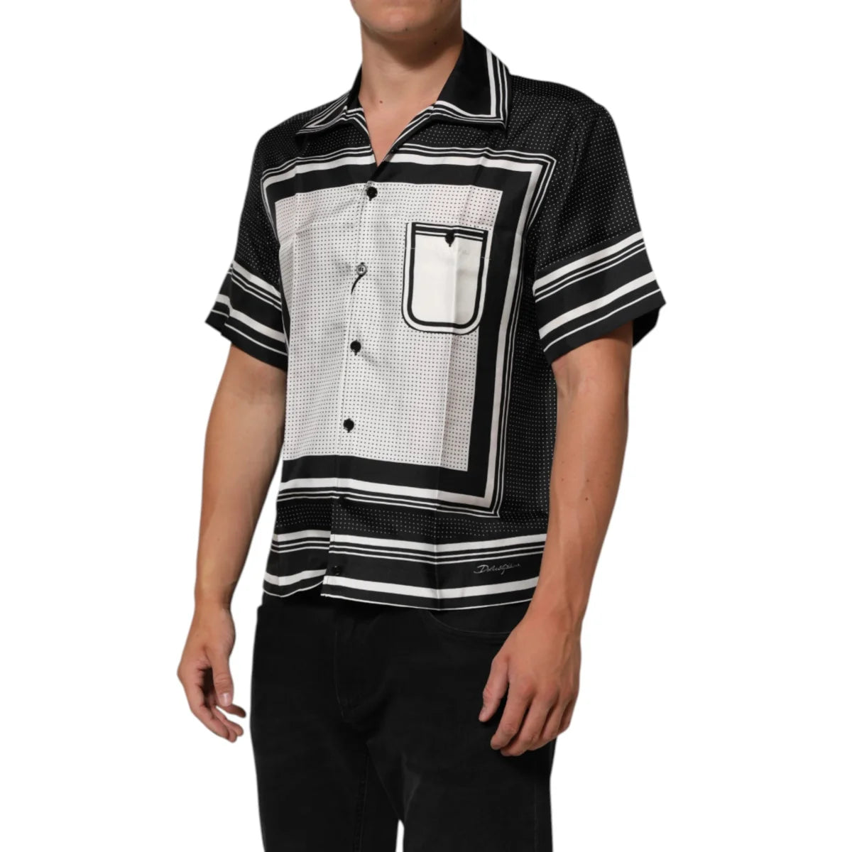 Dolce & Gabbana Black White Stripedot Polo Shirt for Men