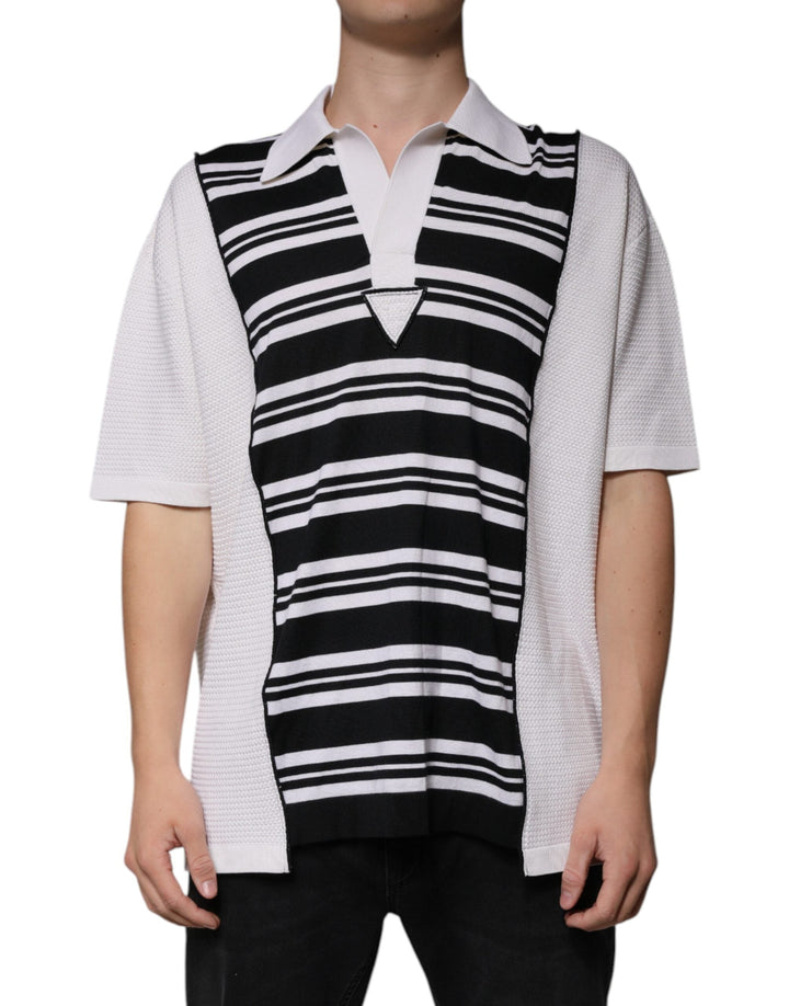 Dolce &amp; Gabbana Black White Stripes Collared Polo T-shirt