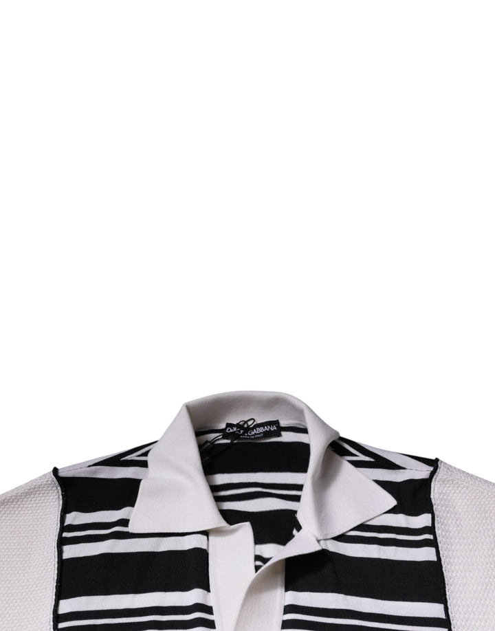 Dolce &amp; Gabbana Black White Stripes Collared Polo T-shirt