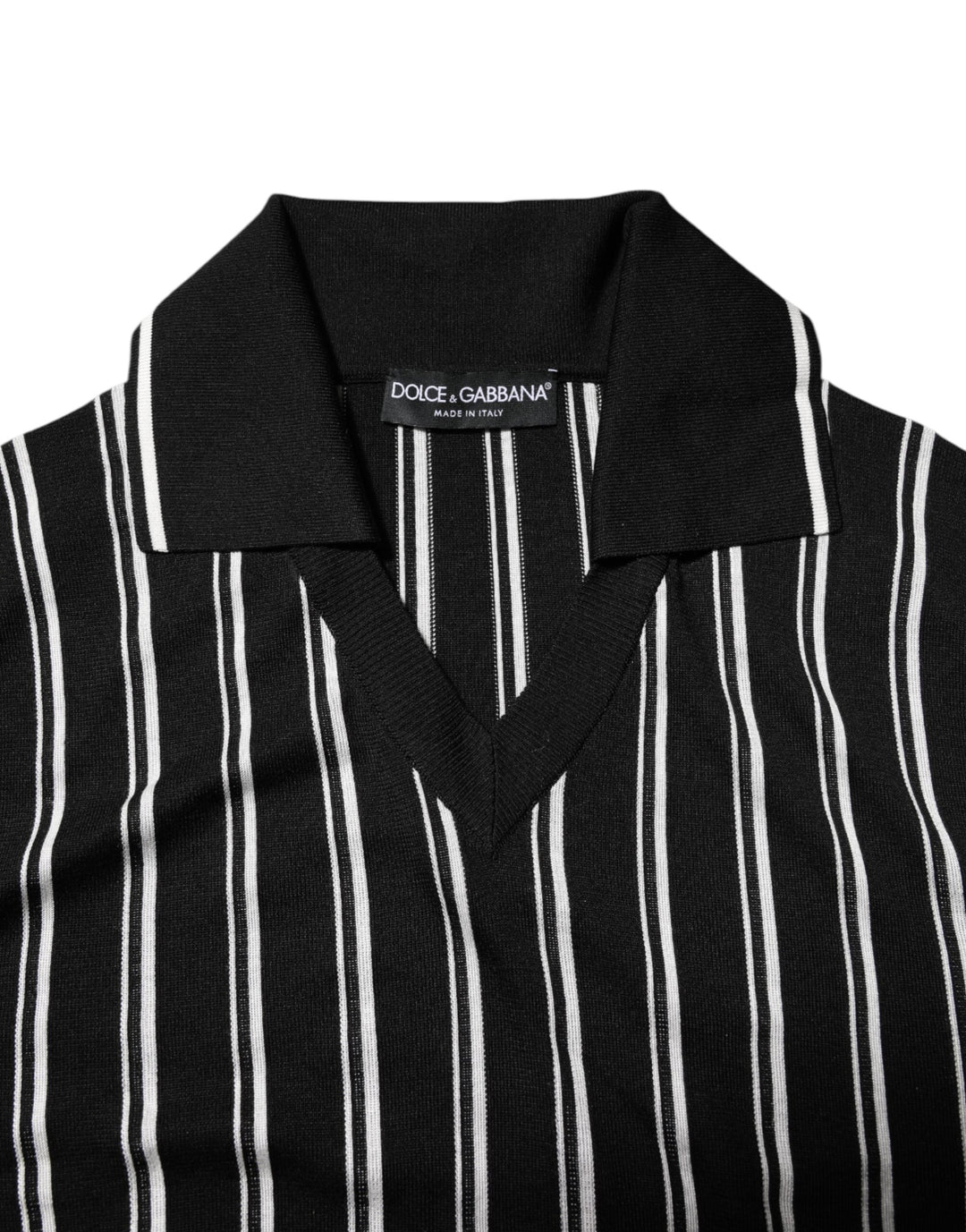 Dolce &amp; Gabbana Black White Stripes Collared Polo T-shirt