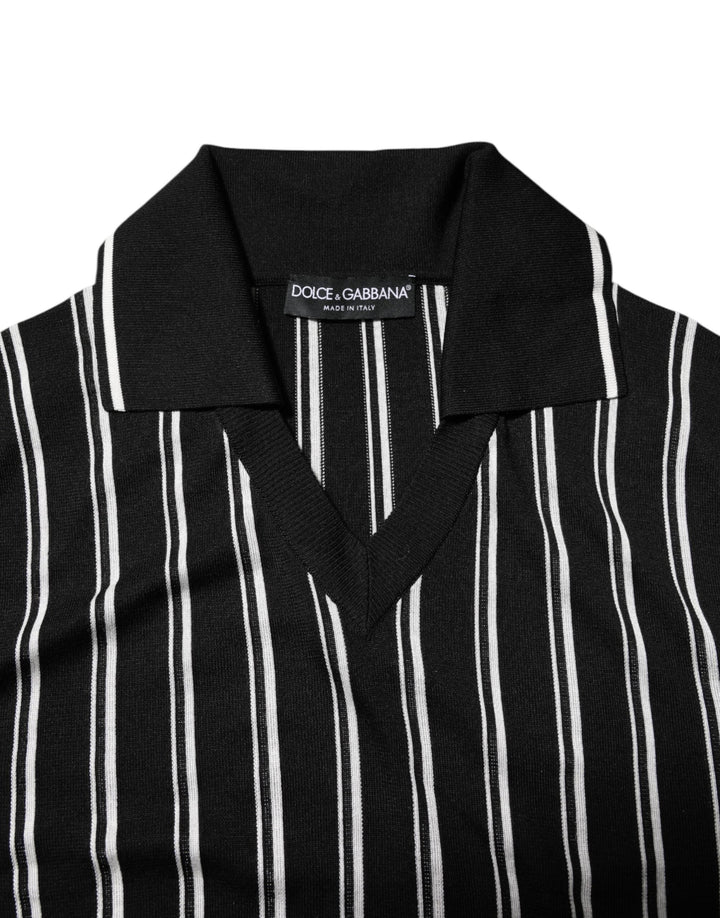 Dolce &amp; Gabbana Black White Stripes Collared Polo T-shirt
