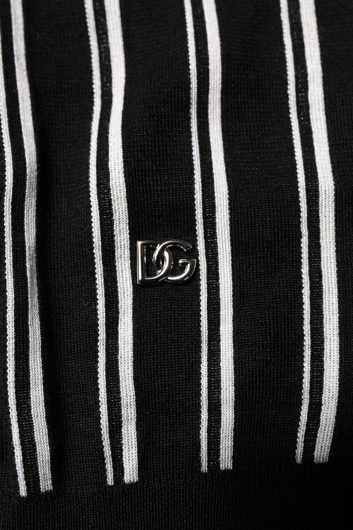 Dolce &amp; Gabbana Black White Stripes Collared Polo T-shirt