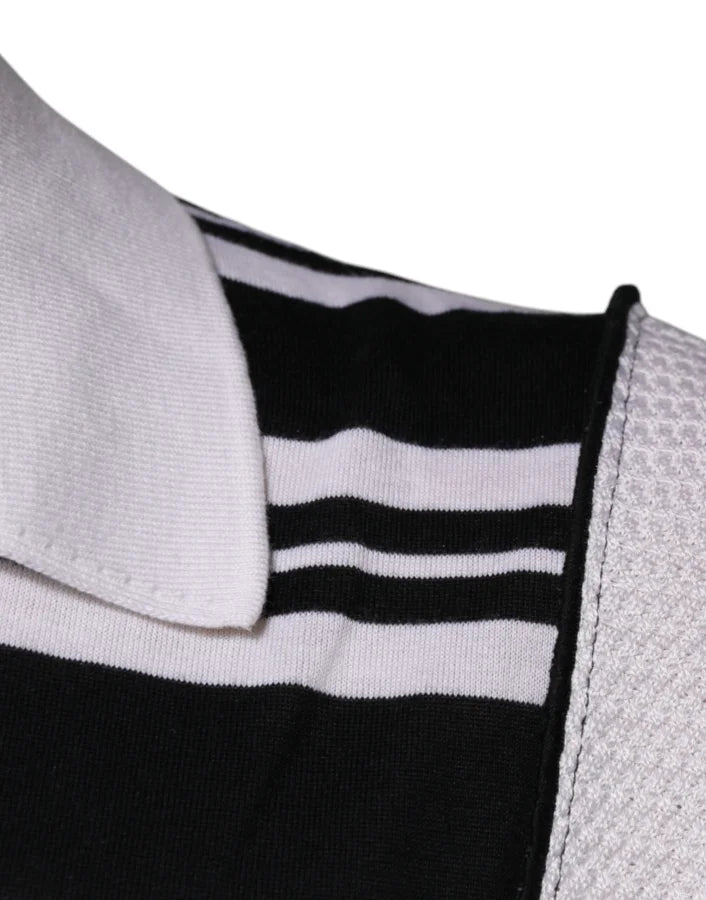 Dolce &amp; Gabbana Black White Stripes Collared Polo T-shirt