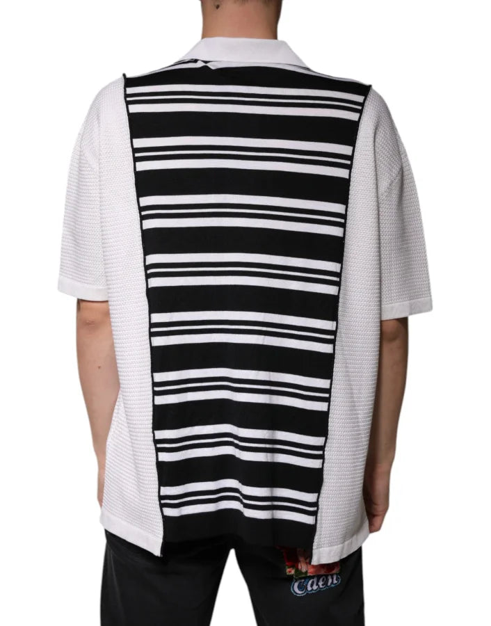 Dolce &amp; Gabbana Black White Stripes Collared Polo T-shirt