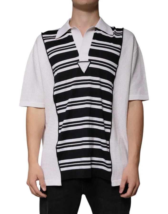 Dolce &amp; Gabbana Black White Stripes Collared Polo T-shirt