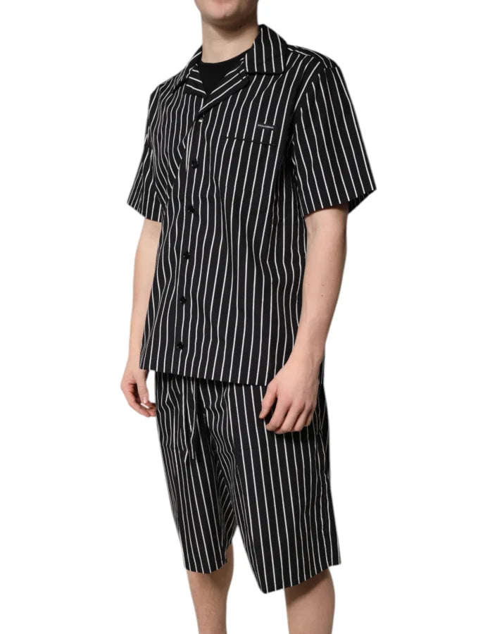 Dolce &amp; Gabbana Black White Stripes Cotton Men Pajama Set Sleepwear