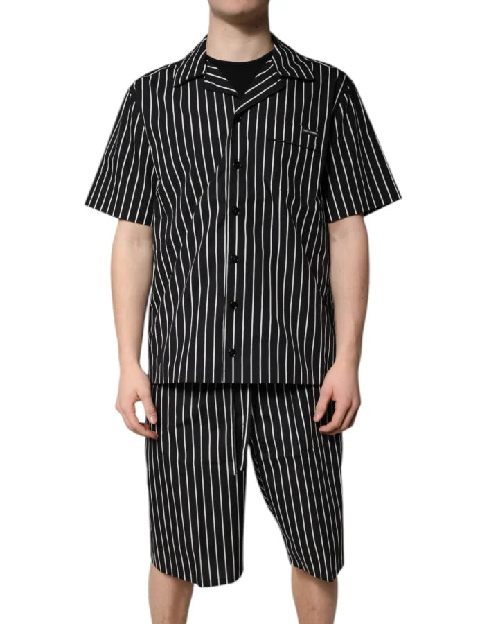 Dolce &amp; Gabbana Black White Stripes Cotton Men Pajama Set Sleepwear