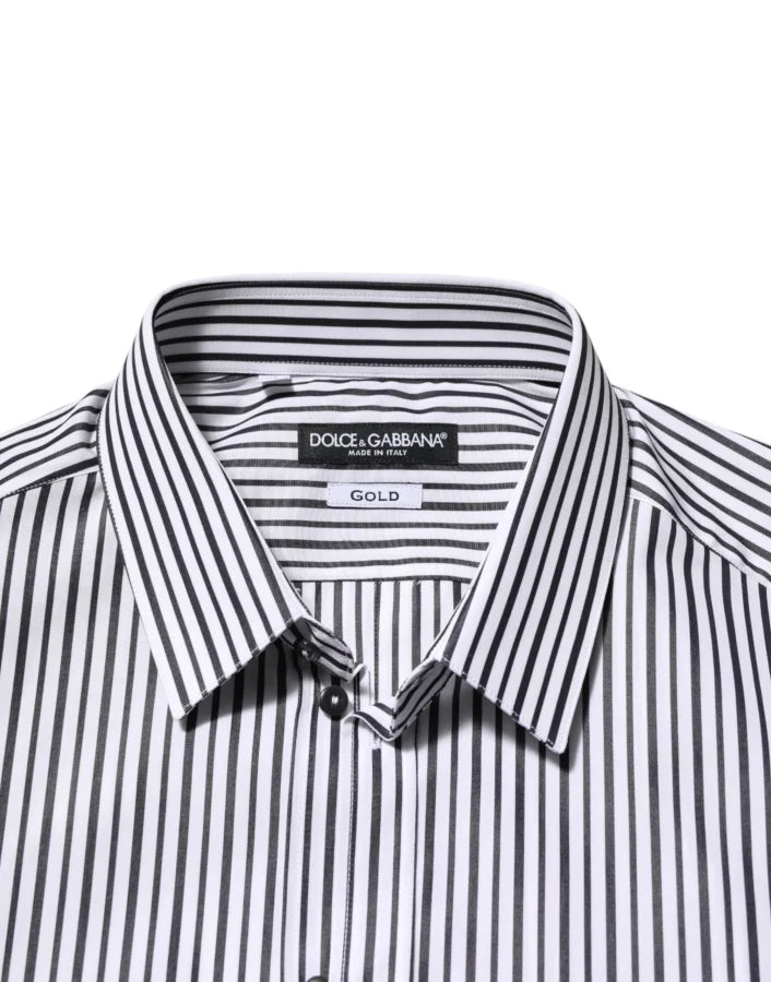 Dolce &amp; Gabbana Black White Stripes Men GOLD Dress Shirt