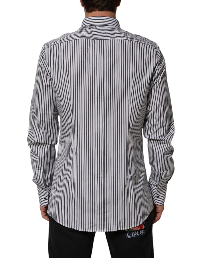 Dolce &amp; Gabbana Black White Stripes Men GOLD Dress Shirt