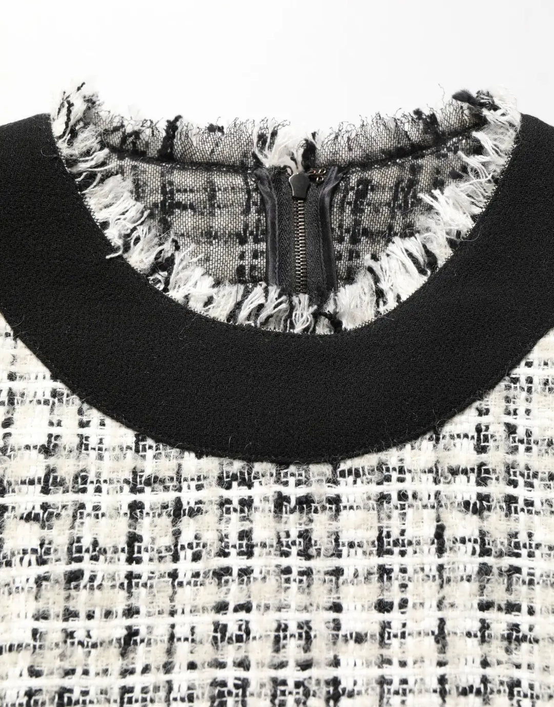 Dolce &amp; Gabbana Black White Tweed Sheath A-line Midi Dress