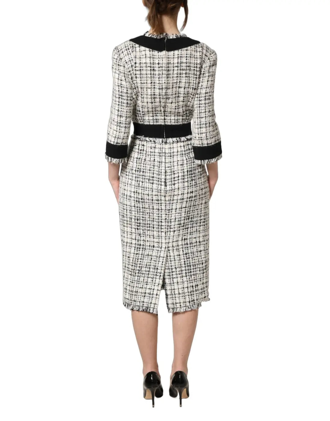 Dolce &amp; Gabbana Black White Tweed Sheath A-line Midi Dress