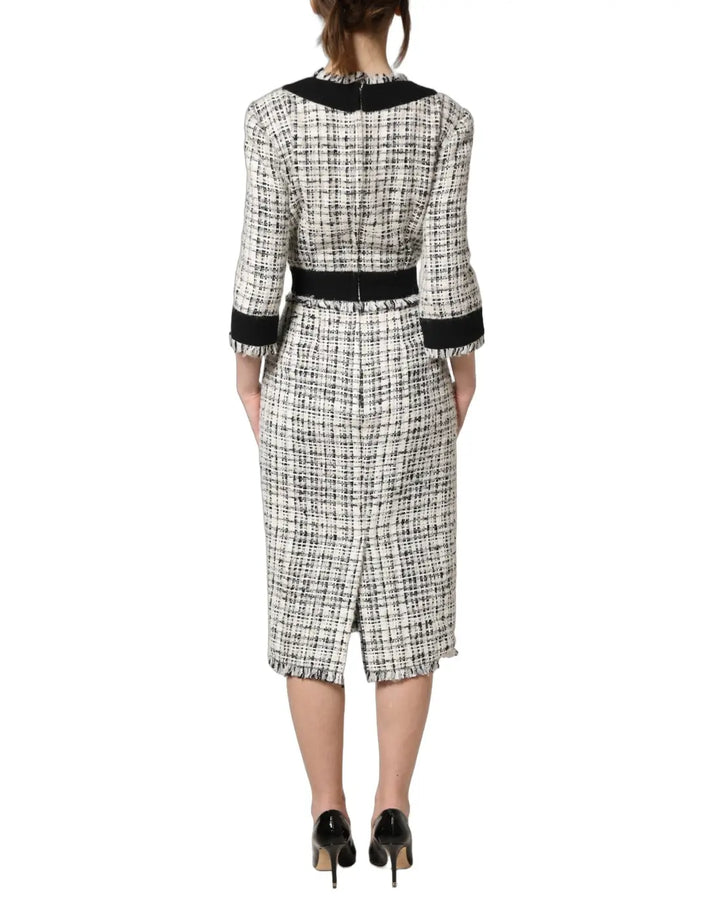 Dolce &amp; Gabbana Black White Tweed Sheath A-line Midi Dress