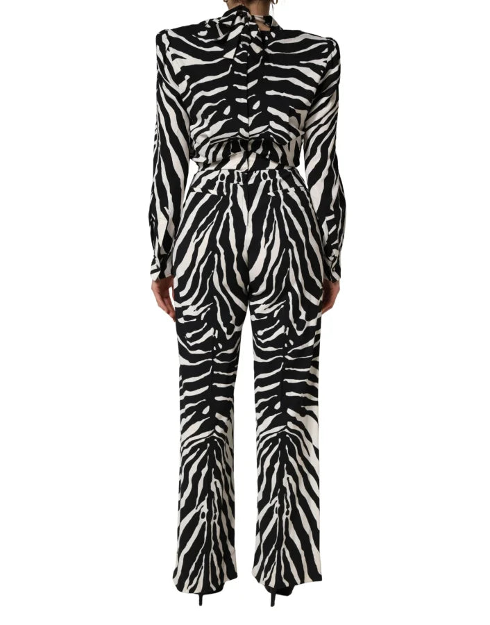 Dolce &amp; Gabbana Black White Viscose Zebra Pattern Jumpsuit