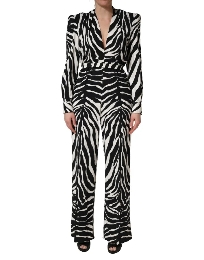 Dolce &amp; Gabbana Black White Viscose Zebra Pattern Jumpsuit