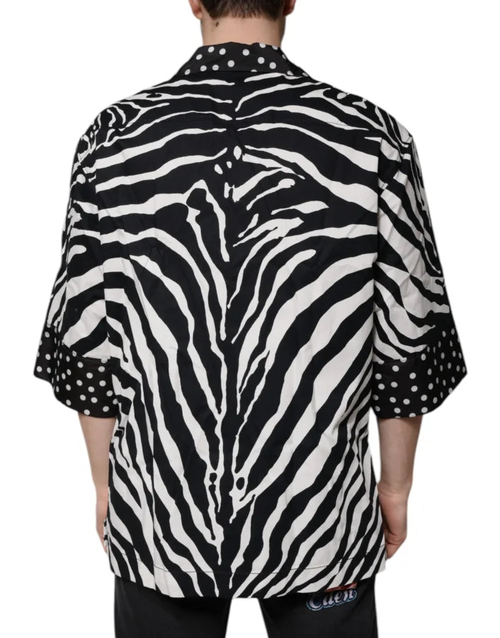 Dolce &amp; Gabbana Black White Zebra Button Down Oversize Shirt