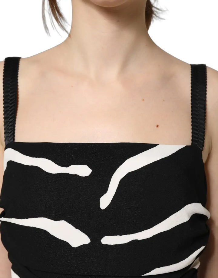 Dolce &amp; Gabbana Black White Zebra Cady Calf Length Dress