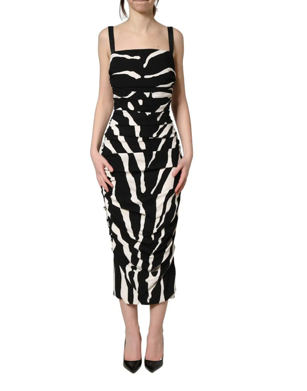 Dolce & Gabbana Black White Zebra Cady Calf Length Dress