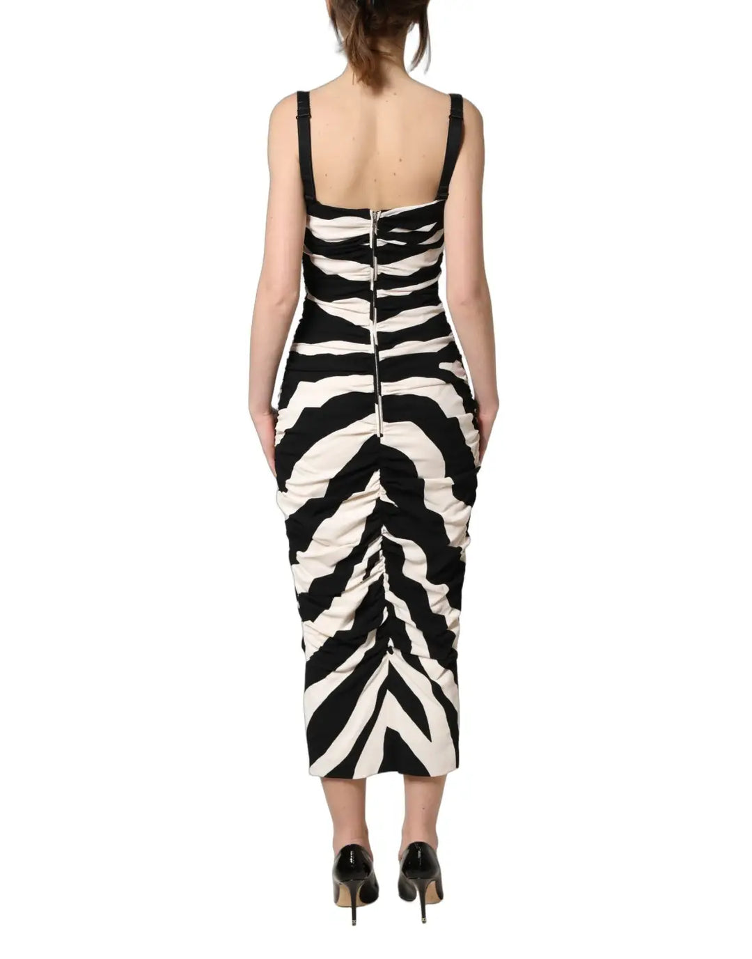 Dolce &amp; Gabbana Black White Zebra Cady Calf Length Dress