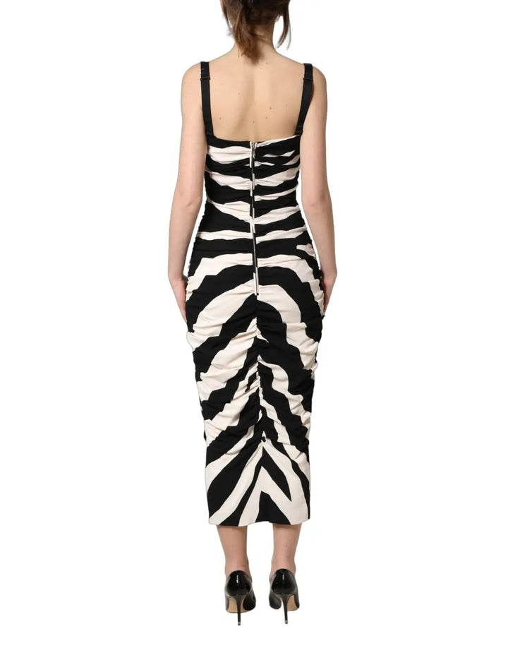 Dolce &amp; Gabbana Black White Zebra Cady Calf Length Dress
