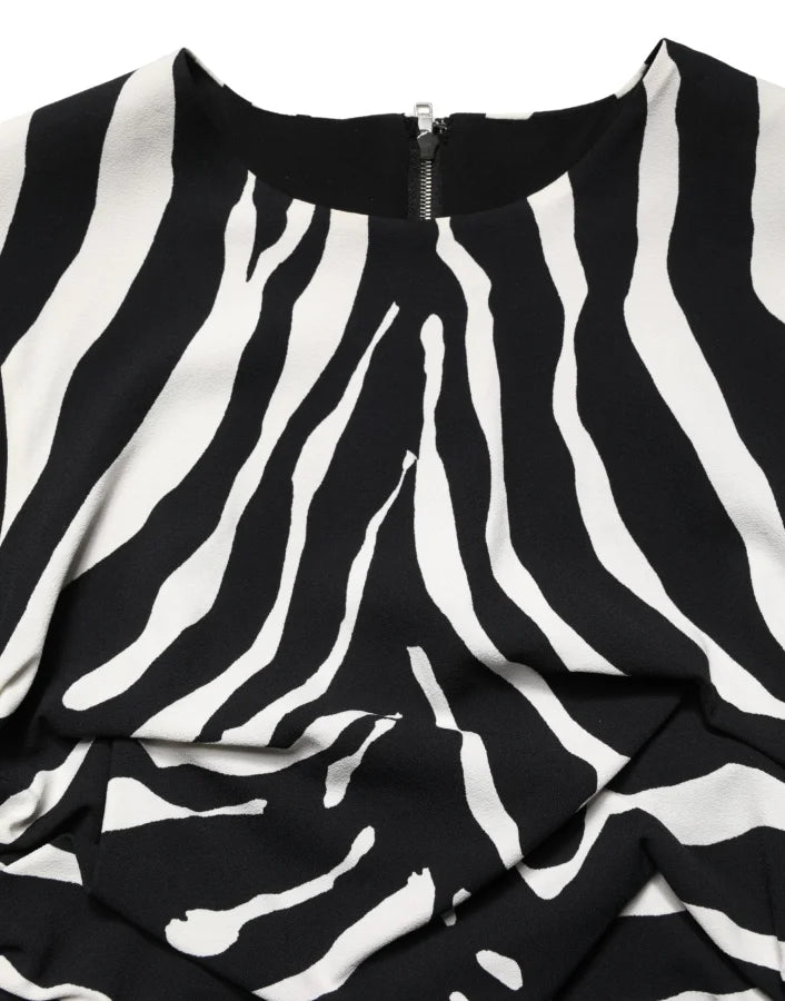 Dolce &amp; Gabbana Black White Zebra Cady Calf Length Dress