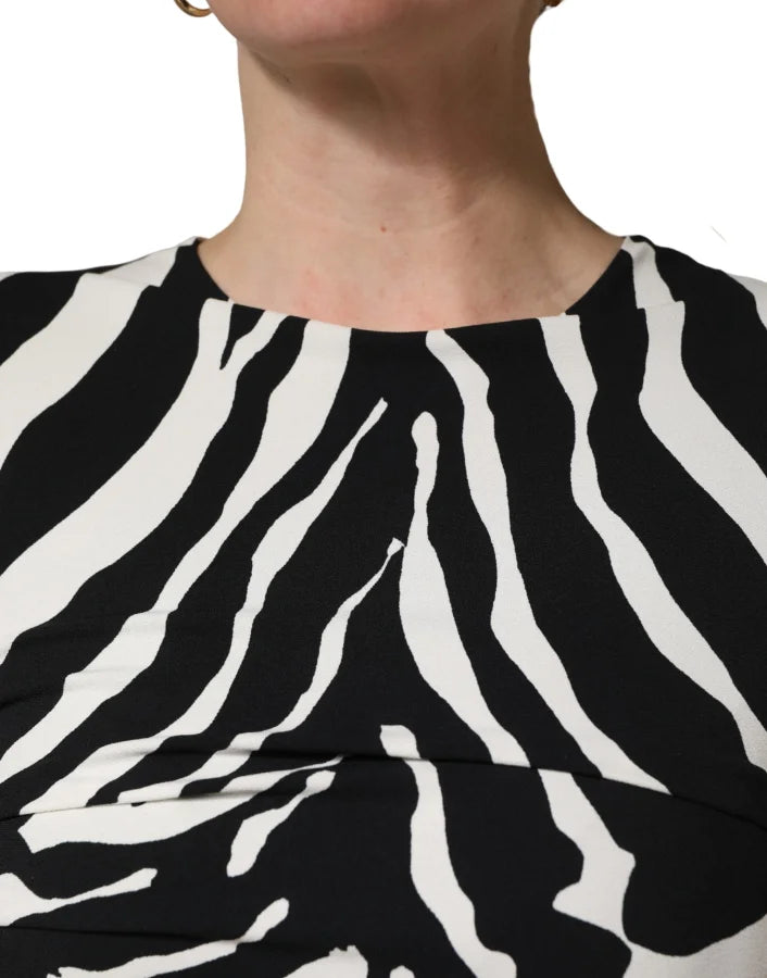 Dolce &amp; Gabbana Black White Zebra Cady Calf Length Dress