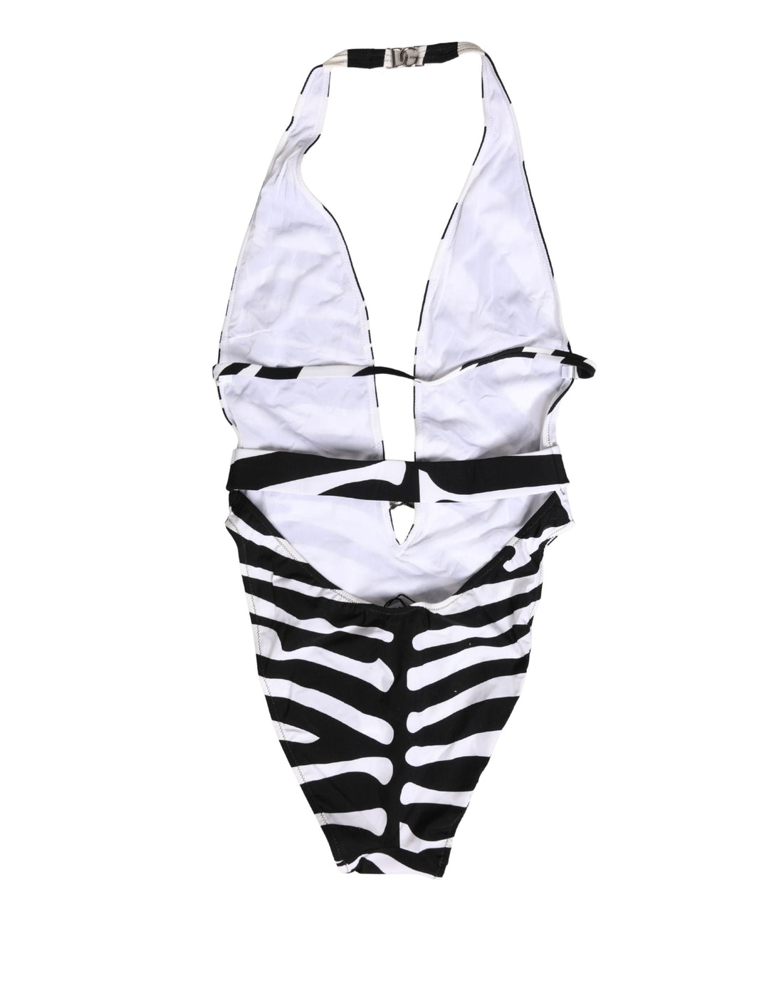 Dolce &amp; Gabbana Black White Zebra Deep V-neck one Piece Swimwear - Women’s One-piece Swimsuits