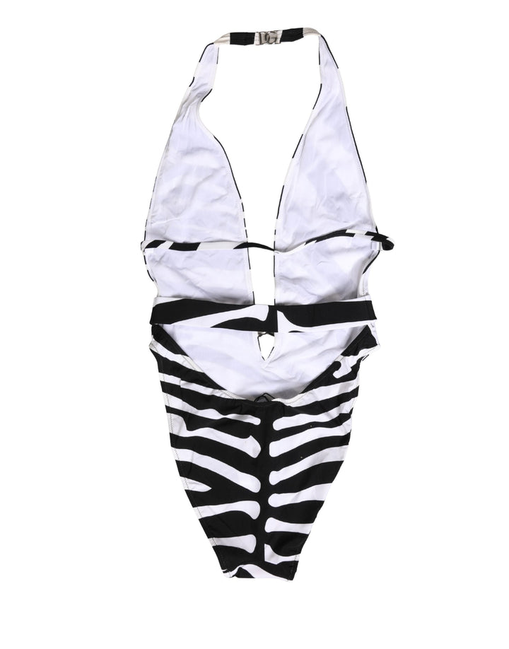 Dolce &amp; Gabbana Black White Zebra Deep V-neck one Piece Swimwear - Women’s One-piece Swimsuits