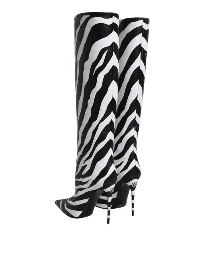 Dolce &amp; Gabbana Black White Zebra Heels High Boots Shoes