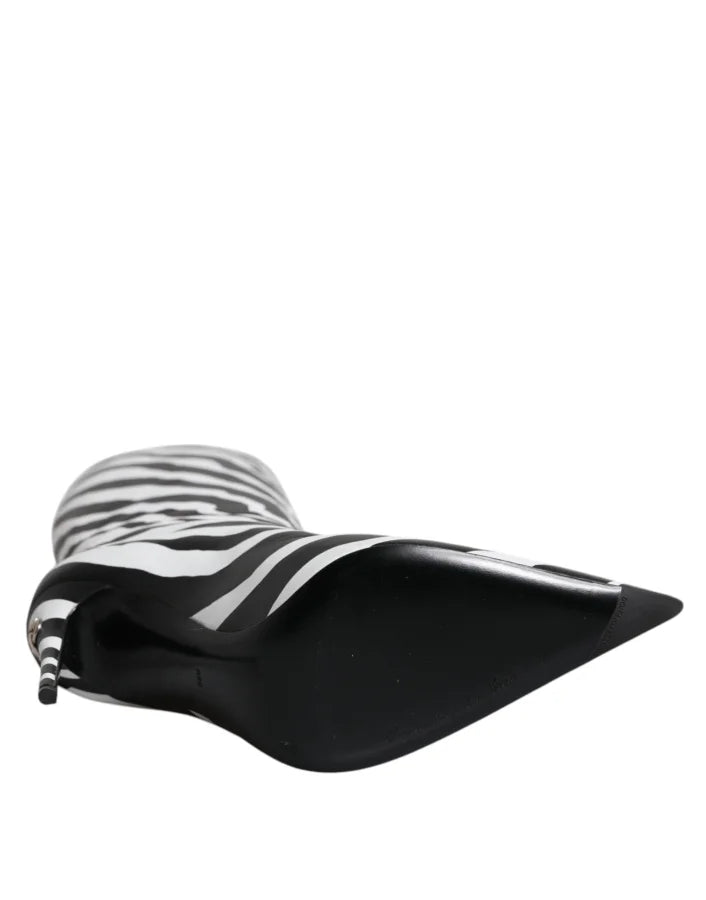 Dolce &amp; Gabbana Black White Zebra Heels High Boots Shoes