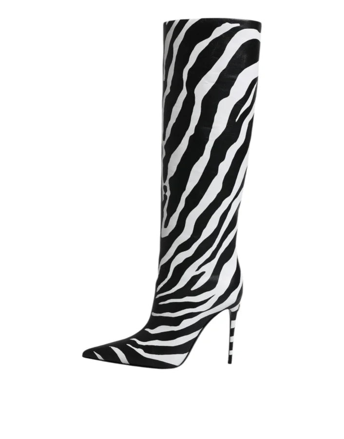 Dolce &amp; Gabbana Black White Zebra Heels High Boots Shoes