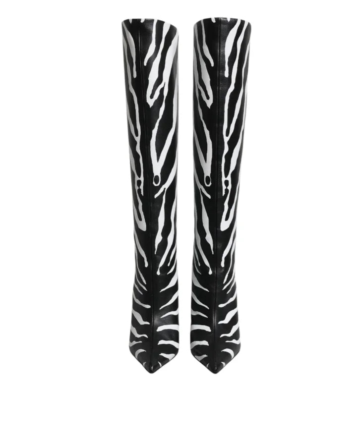 Dolce &amp; Gabbana Black White Zebra Heels High Boots Shoes