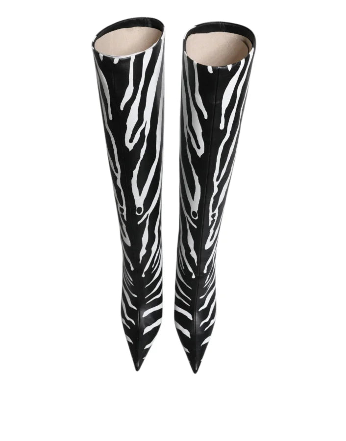 Dolce &amp; Gabbana Black White Zebra Heels High Boots Shoes