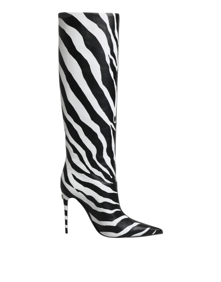 Dolce &amp; Gabbana Black White Zebra Heels High Boots Shoes