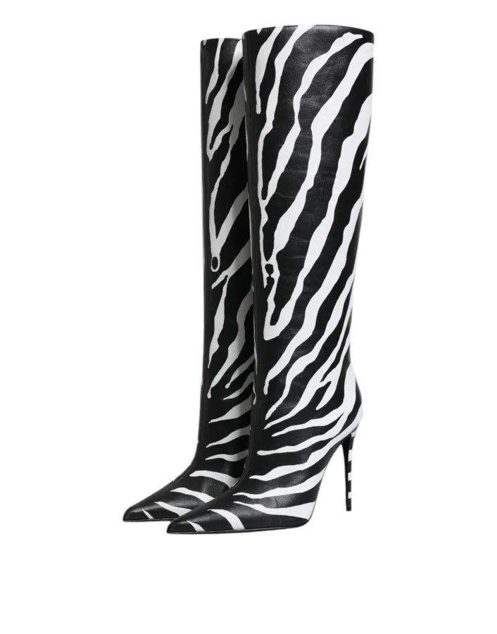 Dolce &amp; Gabbana Black White Zebra Heels High Boots Shoes