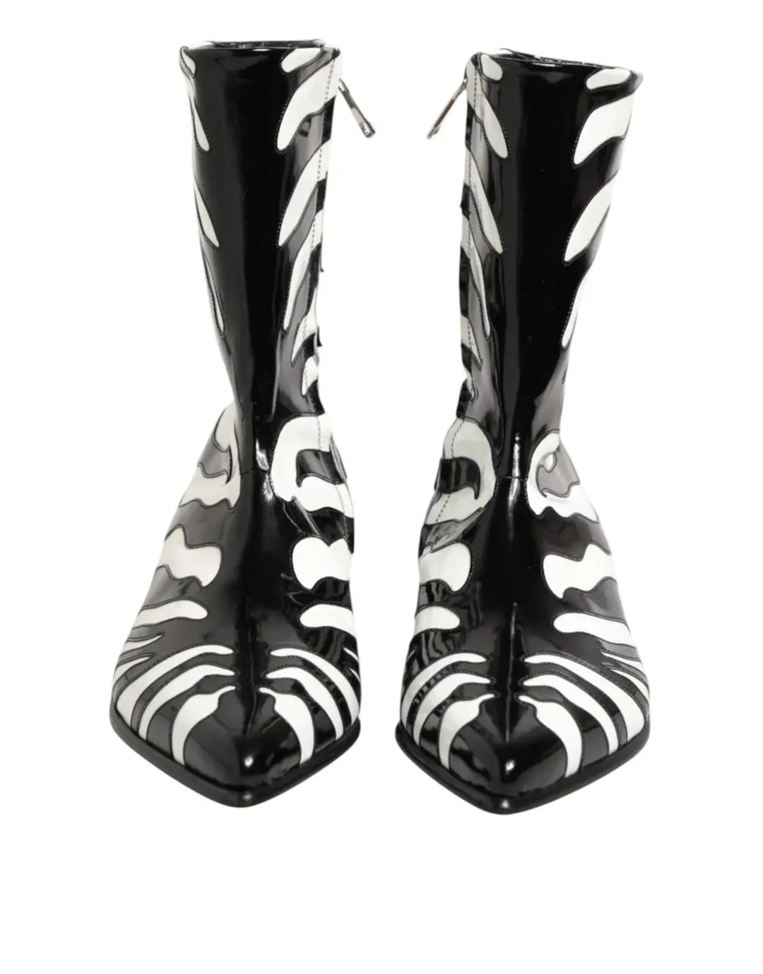 Dolce &amp; Gabbana Black White Zebra Leather Mid Calf Boots Shoes