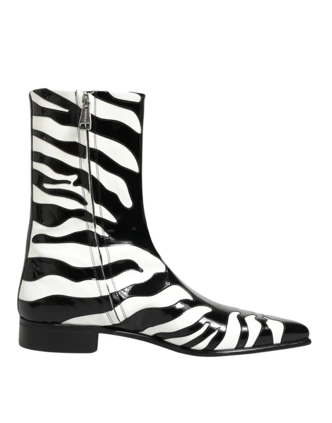 Dolce &amp; Gabbana Black White Zebra Leather Mid Calf Boots Shoes