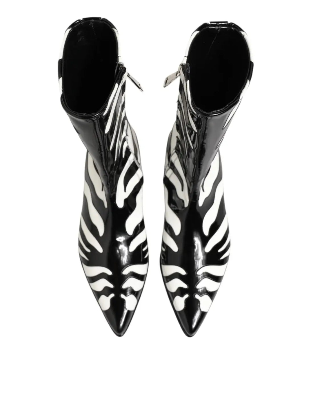 Dolce &amp; Gabbana Black White Zebra Leather Mid Calf Boots Shoes