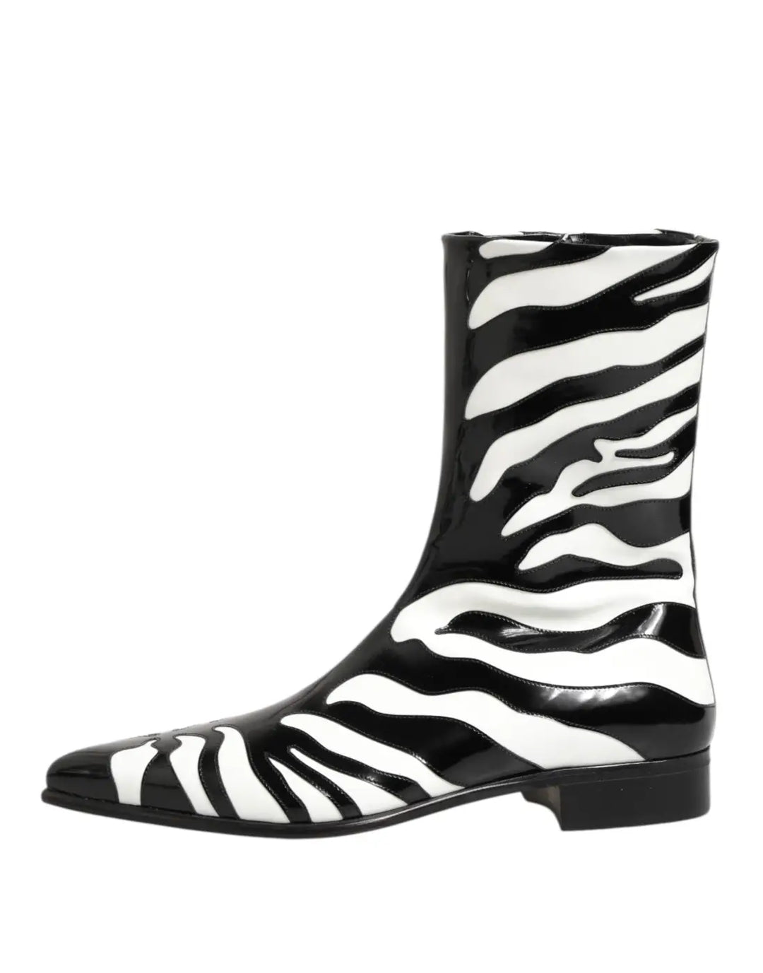 Dolce &amp; Gabbana Black White Zebra Leather Mid Calf Boots Shoes
