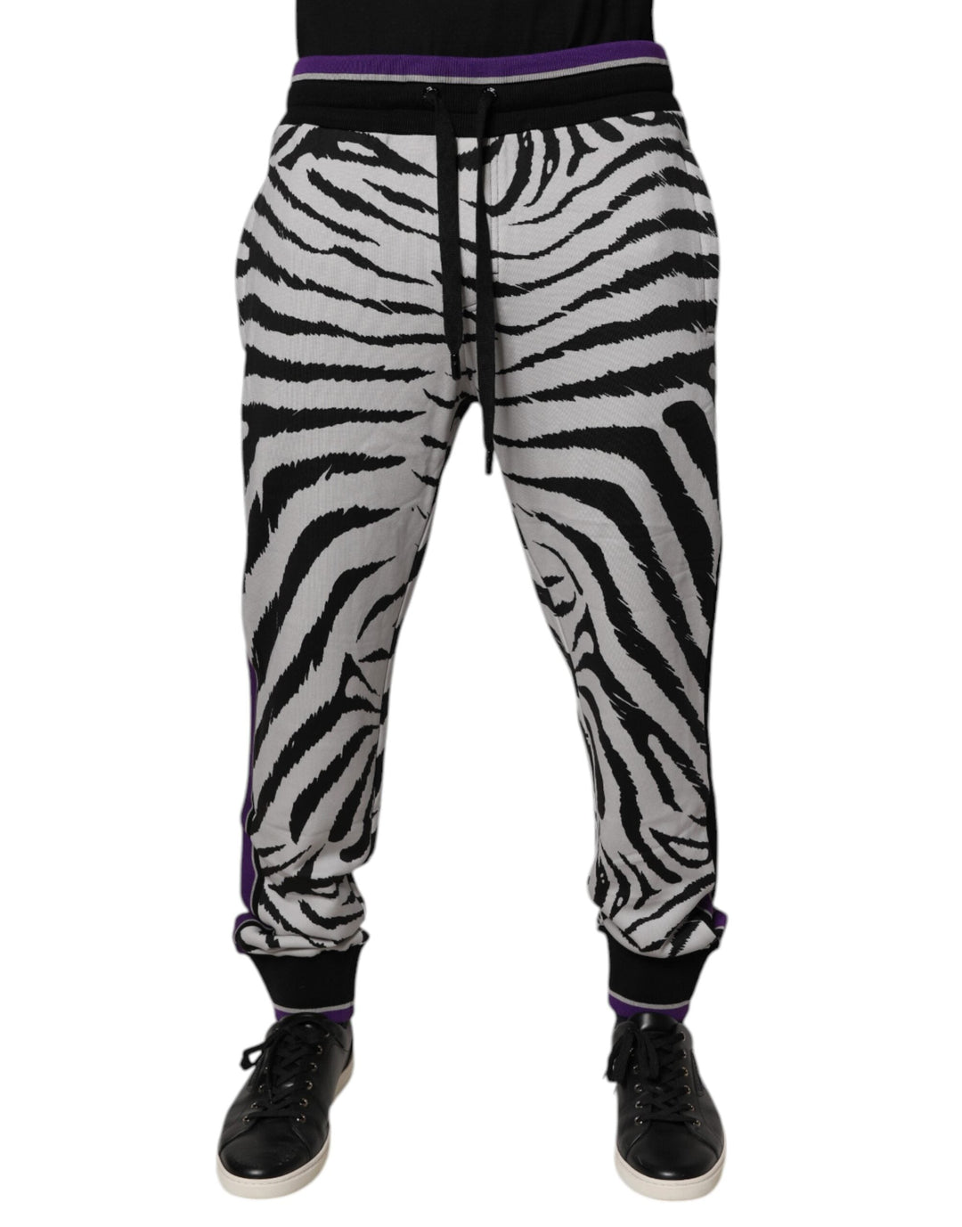 Dolce &amp; Gabbana Black White Zebra Men Jogger Sweatpants Pants