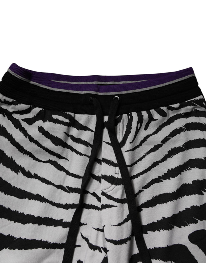Dolce &amp; Gabbana Black White Zebra Men Jogger Sweatpants Pants