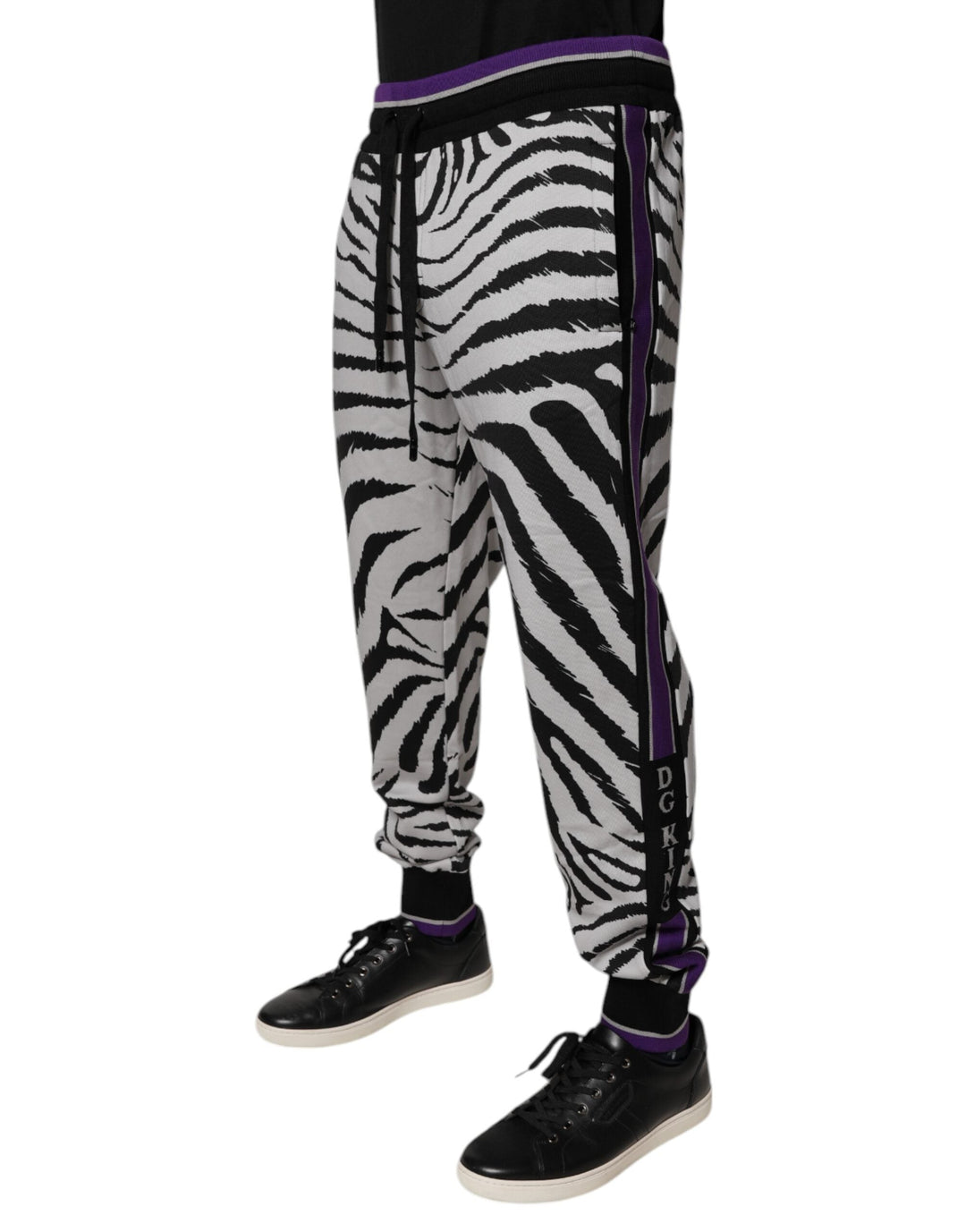 Dolce &amp; Gabbana Black White Zebra Men Jogger Sweatpants Pants