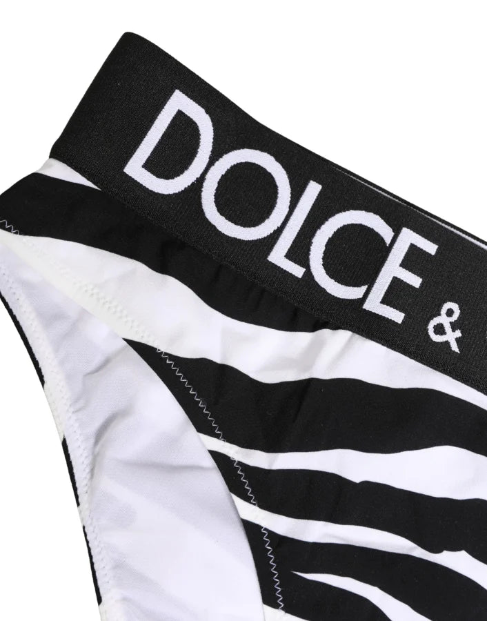 Dolce &amp; Gabbana Black White Zebra Print Brief Panty Underwear