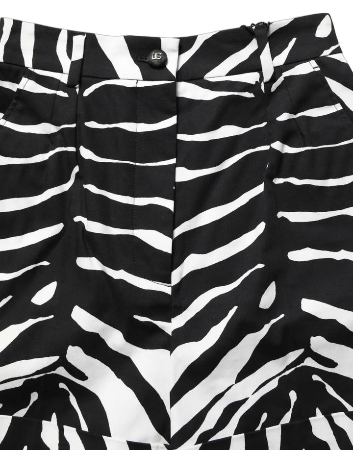 Dolce &amp; Gabbana Black White Zebra Print Cotton High Waist Shorts