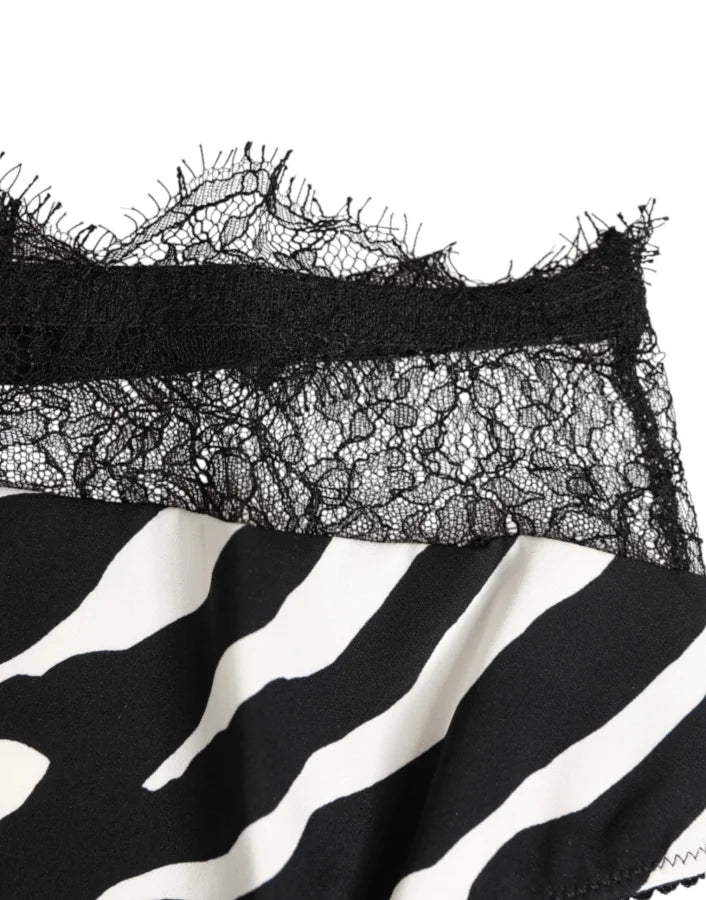 Dolce &amp; Gabbana Black White Zebra Print Lace Trim High Underwear