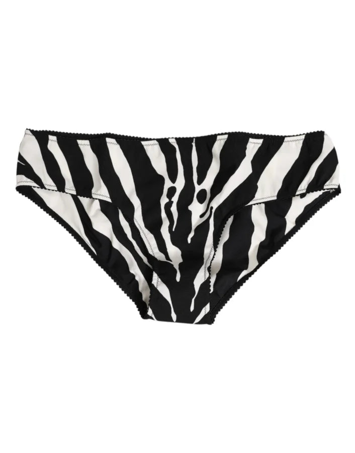 Dolce &amp; Gabbana Black White Zebra Print Slip Briefs Underwear