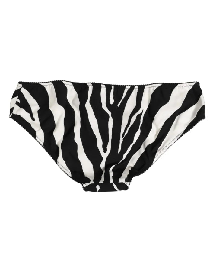 Dolce &amp; Gabbana Black White Zebra Print Slip Briefs Underwear