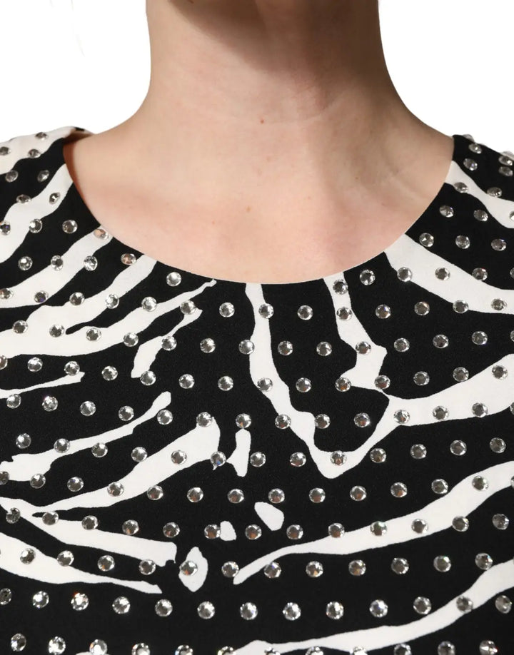 Dolce &amp; Gabbana Black White Zebra Rhinestones Mini Dress