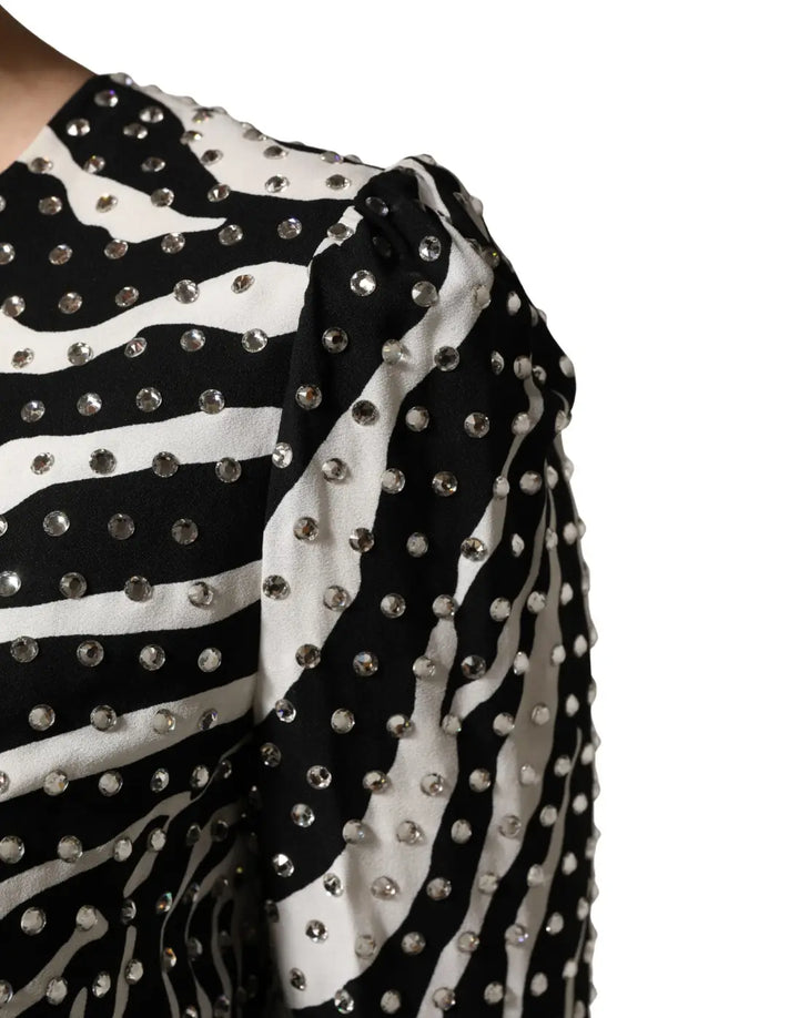 Dolce &amp; Gabbana Black White Zebra Rhinestones Mini Dress